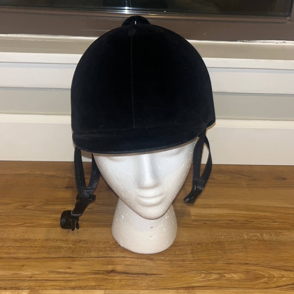 Black velvet adjustable riding helmet